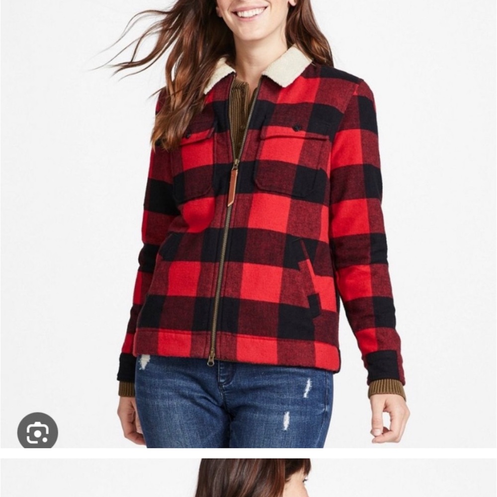 L.L. Bean Signature Sherpa Lined Buffalo Plaid Jacket